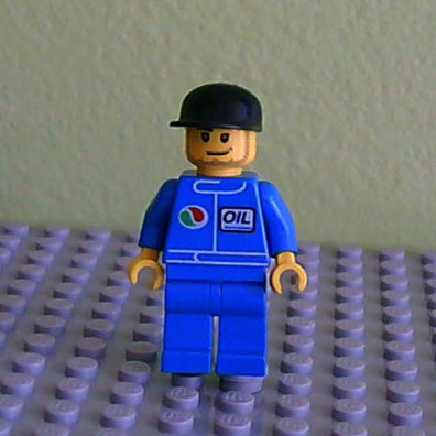 LEGO Minifigure-Octan - Blue Oil, Blue Legs, Black Cap, Smirk and Stubble Beard-Town / City / Gas Station-OCT060-Creative Brick Builders